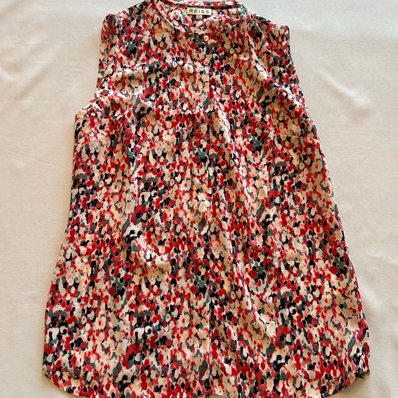 Reiss Tops - Reiss Red and Black Patterned Sleeveless Blouse